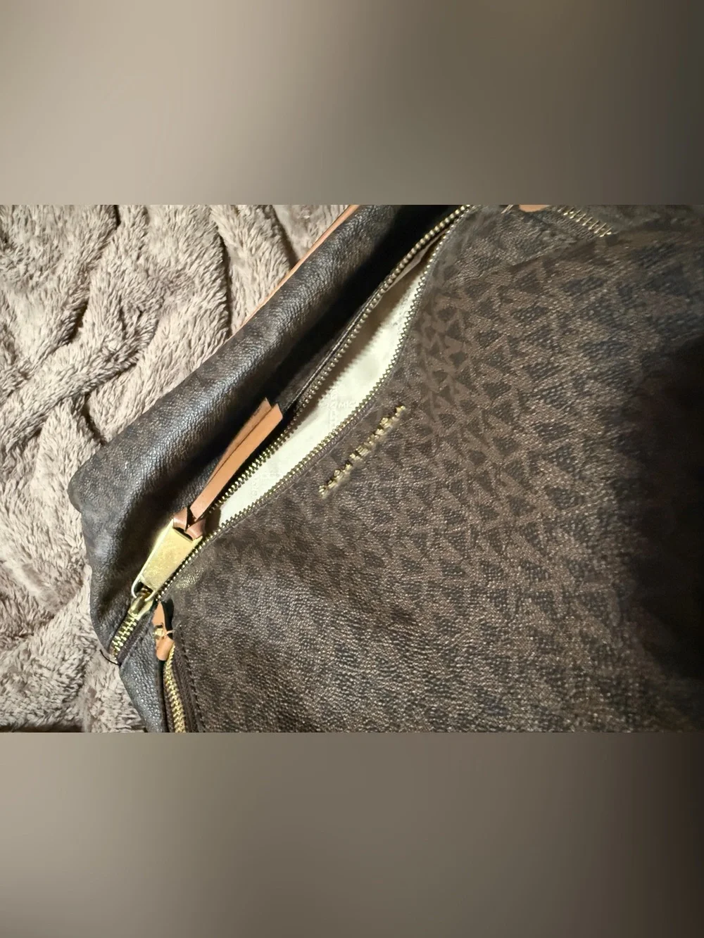 Michael Kors Dark Brown Signature Logo Backpack with Gold Hardware